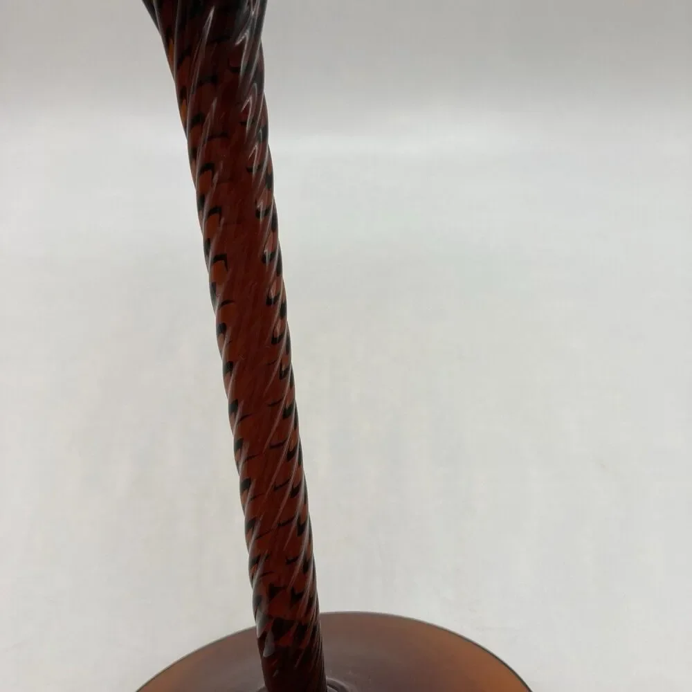Vintage Empoli Handblown Amber Optic Compote Dish Vase Twisted Stem 11 3/8
